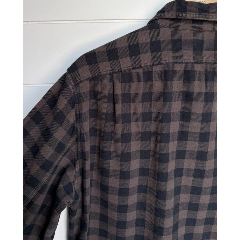 J CREW Buffalo Plaid Cotton Flannel Shirt Brown Black Button Up Mens M Casual